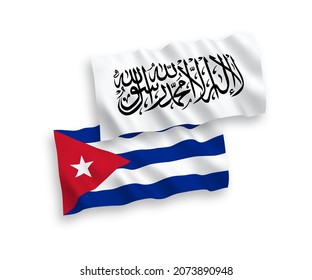 National vector fabric wave flags of Taliban and Cuba isolated on white background. 1 to 2 proportion.