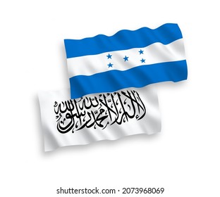 National vector fabric wave flags of Taliban and Honduras isolated on white background. 1 to 2 proportion.