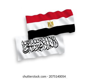 National vector fabric wave flags of Taliban and Egypt isolated on white background. 1 to 2 proportion.