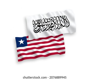 National vector fabric wave flags of Taliban and Liberia isolated on white background. 1 to 2 proportion.