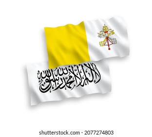 Nationale Vektor-Wellen-Flaggen von Taliban und Vatikan einzeln auf weißem Hintergrund. 1 bis 2 %.