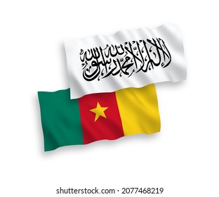 Nationale Vektor-Wellen-Flaggen von Taliban und Kamerun einzeln auf weißem Hintergrund. 1 bis 2 %.