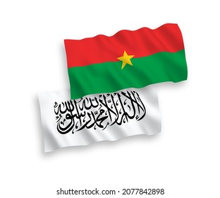 National vector fabric wave flags of Taliban and Burkina Faso isolated on white background. 1 to 2 proportion.