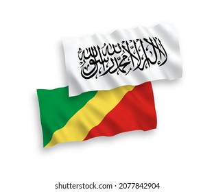 National vector fabric wave flags of Taliban and Republic of the Congo isolated on white background. 1 to 2 proportion.