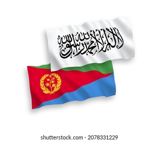 Banderas de ondulación de tela vectorial nacional de los talibanes y Eritrea aisladas sobre fondo blanco. de 1 a 2.