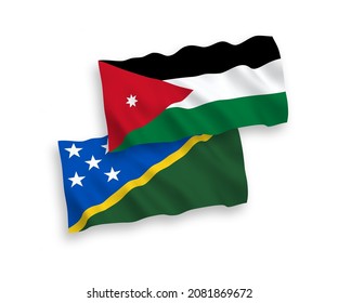 Nationale Vektor-Wellen-Flaggen der Salomonen und des Haschemitischen Königreichs Jordanien einzeln auf weißem Hintergrund. 1 bis 2 %.