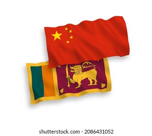 National vector fabric wave flags of Sri Lanka and China isolated on white background 1 to 2 proportion.