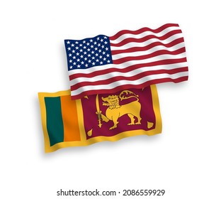 National vector fabric wave flags of Sri Lanka and USA isolated on white background. 1 to 2 proportion.