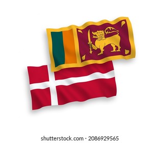National vector fabric wave flags of Denmark and Sri Lanka isolated on white background. 1 to 2 proportion.