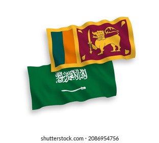 National vector fabric wave flags of Saudi Arabia and Sri Lanka isolated on white background. 1 to 2 proportion.