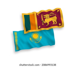 Nationale Vektor-Wellen-Flaggen von Kasachstan und Sri Lanka einzeln auf weißem Hintergrund. 1 bis 2 %.