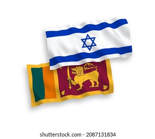 National vector fabric wave flags of Sri Lanka and Israel isolated on white background. 1 to 2 proportion.