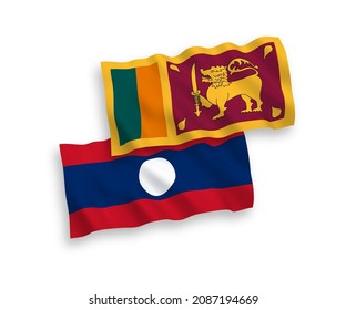 Banderas de ondulación de tela vectorial nacional de Sri Lanka y Laos aisladas en fondo blanco. de 1 a 2.