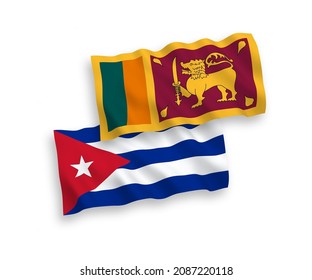 National vector fabric wave flags of Sri Lanka and Cuba isolated on white background. 1 to 2 proportion.