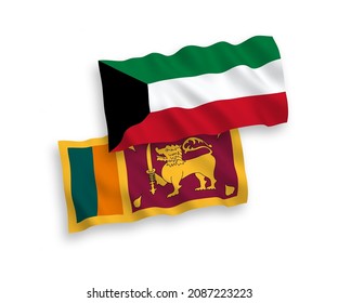 National vector fabric wave flags of Sri Lanka and Kuwait isolated on white background. 1 to 2 proportion.