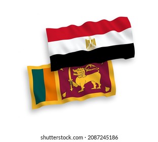 National vector fabric wave flags of Sri Lanka and Egypt isolated on white background. 1 to 2 proportion.