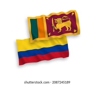 National vector fabric wave flags of Sri Lanka and Colombia isolated on white background. 1 to 2 proportion.