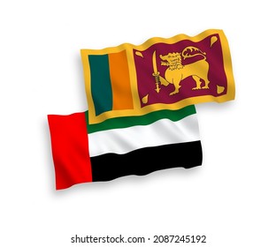 Banderas de ondulación de tela vectorial nacional de Sri Lanka y los Emiratos Árabes Unidos aisladas en fondo blanco. de 1 a 2.