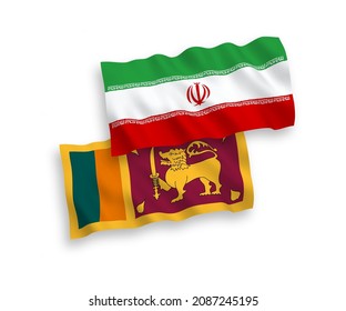 Banderas de ondulación de tela vectorial nacional de Sri Lanka e Irán aisladas en fondo blanco. de 1 a 2.