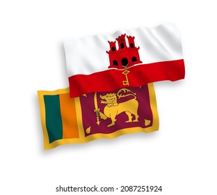 Nationale Vektor-Wellen-Flaggen von Sri Lanka und Gibraltar einzeln auf weißem Hintergrund. 1 bis 2 %.