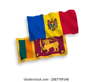 National vector fabric wave flags of Sri Lanka and Moldova isolated on white background. 1 to 2 proportion.