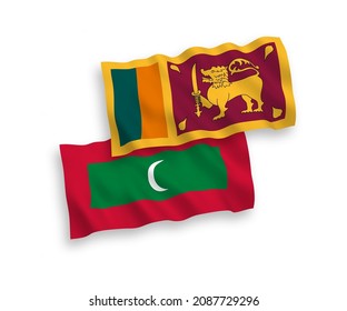 Banderas de ondulación de tela vectorial nacional de Sri Lanka y Maldivas aisladas en fondo blanco. de 1 a 2.