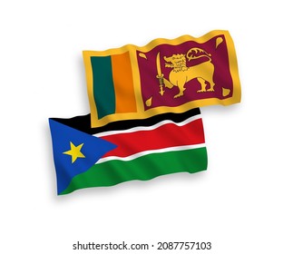 Banderas de olas de tela vectorial nacional de Sri Lanka y la República de Sudán del Sur aisladas en fondo blanco. de 1 a 2.