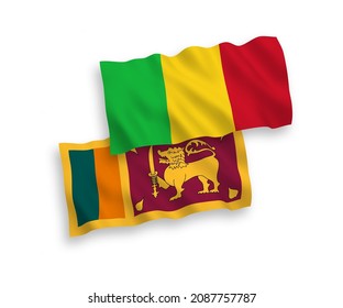 National vector fabric wave flags of Sri Lanka and Mali isolated on white background. 1 to 2 proportion.