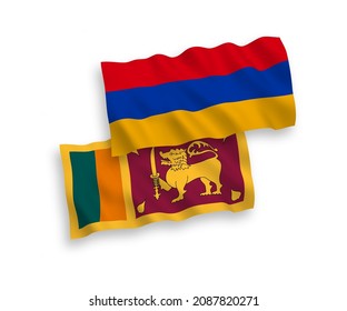 Banderas de ondulación de tela vectorial nacional de Sri Lanka y Armenia aisladas en fondo blanco. de 1 a 2.