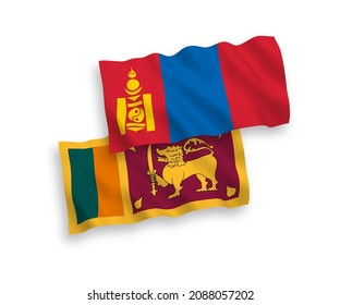 National vector fabric wave flags of Sri Lanka and Mongolia isolated on white background. 1 to 2 proportion.