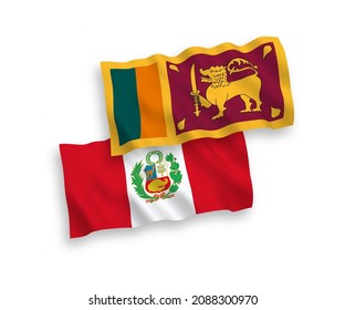 Banderas de ondulación de tela vectorial nacional de Sri Lanka y Perú aisladas en fondo blanco. de 1 a 2.