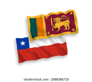 National vector fabric wave flags of Sri Lanka and Chile isolated on white background. 1 to 2 proportion.