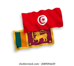 National vector fabric wave flags of Sri Lanka and Republic of Tunisia isolated on white background. 1 to 2 proportion.
