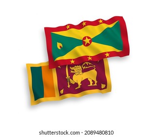 National vector fabric wave flags of Sri Lanka and Grenada isolated on white background. 1 to 2 proportion.