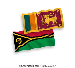 National vector fabric wave flags of Sri Lanka and Republic of Vanuatu isolated on white background. 1 to 2 proportion.