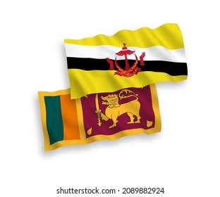 National vector fabric wave flags of Sri Lanka and Brunei isolated on white background. 1 to 2 proportion.
