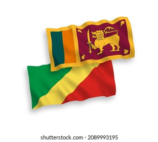 National vector fabric wave flags of Sri Lanka and Republic of the Congo isolated on white background. 1 to 2 proportion.