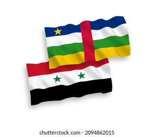 National vector fabric wave flags of Central African Republic and Syria isolated on white background. 1 to 2 proportion.