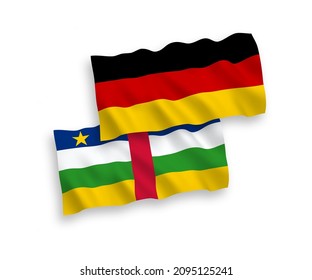 National vector fabric wave flags of Germany and Central African Republic isolated on white background. 1 to 2 proportion.