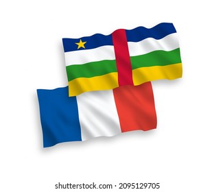 National vector fabric wave flags of France and Central African Republic isolated on white background. 1 to 2 proportion.
