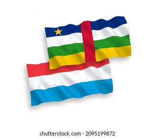 National vector fabric wave flags of Central African Republic and Luxembourg isolated on white background. 1 to 2 proportion.