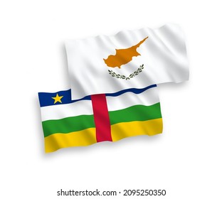 National vector fabric wave flags of Cyprus and Central African Republic isolated on white background. 1 to 2 proportion.