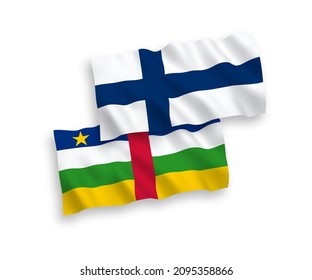 National vector fabric wave flags of Finland and Central African Republic isolated on white background. 1 to 2 proportion.