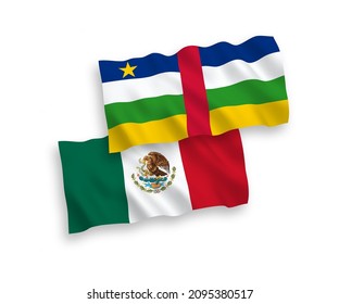 National vector fabric wave flags of Mexico and Central African Republic isolated on white background. 1 to 2 proportion.