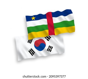 National vector fabric wave flags of South Korea and Central African Republic isolated on white background. 1 to 2 proportion.