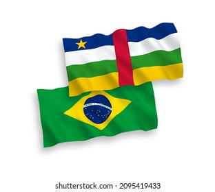 Banderas de olas de tela vectorial nacional del Brasil y la República Centroafricana aisladas en fondo blanco. de 1 a 2.