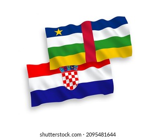 Banderas de olas de tela vectorial nacional de la República Centroafricana y Croacia aisladas en fondo blanco. de 1 a 2.