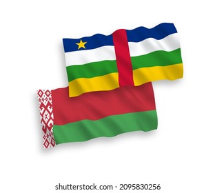 National vector fabric wave flags of Central African Republic and Belarus isolated on white background. 1 to 2 proportion.