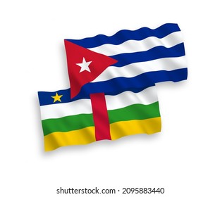 National vector fabric wave flags of Central African Republic and Cuba isolated on white background. 1 to 2 proportion.