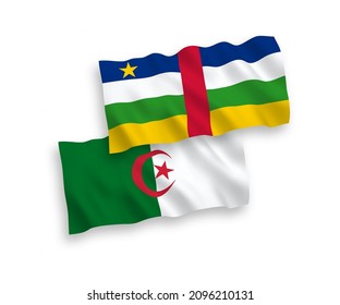 Nationale Vektor-Wellen-Flaggen der Zentralafrikanischen Republik und Algeriens einzeln auf weißem Hintergrund. 1 bis 2 %.